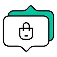 bag store and chat balloon icon