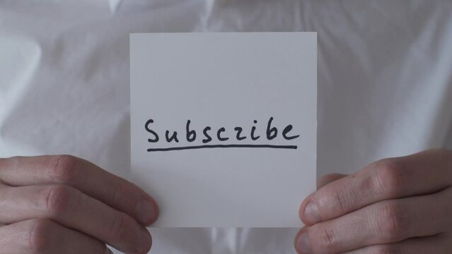 Businessman Showing Subscribe Note. Media management and business concept video