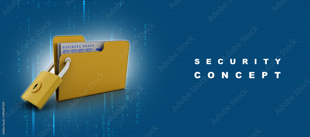 Poster yellow folder and lock. data security concept. 3d rendering