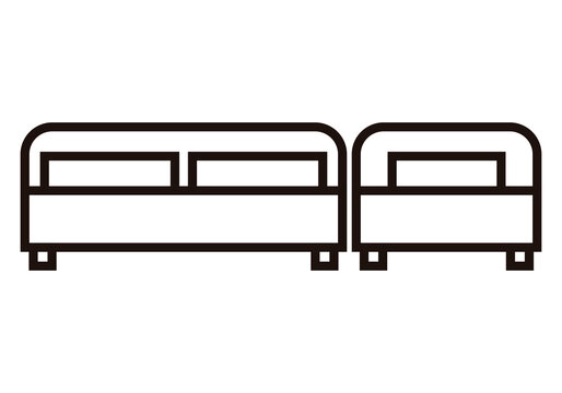 Icono negro de cama en fondo blanco.