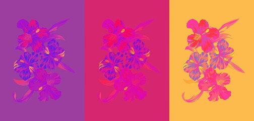 Flores hermosas de primavera para portada, fondo con flores, flor de color rosa, ilustración amarillo rosa y morado