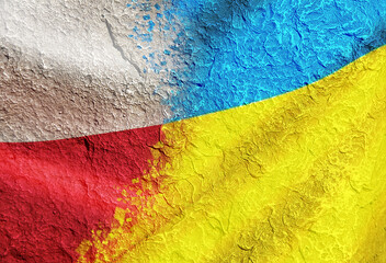 Flag of Ukraine and Polish flag on the wall.