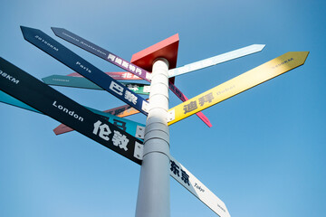 Postal code, direction of capital cities and their distance (London, Paris, Amsterdam, Tokyo, Dubai, Roma, New york, Beijing, Singapore, Berlin, Moscow) , written by english and chinese characters.