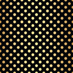 Black and gold polka dot pattern background, gold wallpaper.