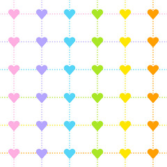 Pastel Rainbow Cute Heart Love Caring Dash Line Scott Checkered Plaid Tartan Gingham Square Background Vector Cartoon Illustration Tablecloth, Picnic mat wrap paper, Mat, Fabric, Textile