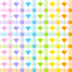 Pastel Rainbow Cute Heart Love Caring Line Scott Checkered Plaid Tartan Gingham Pattern Square Background Vector Cartoon Illustration Tablecloth, Picnic mat wrap paper, Mat, Fabric, Textile, Scarf