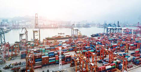 Container ship in the harbor