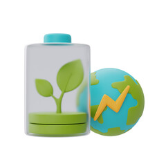 Battery charge with world globe,smart energy saving,Happy earth day,World environment day,Eco friendly,3d rendering.