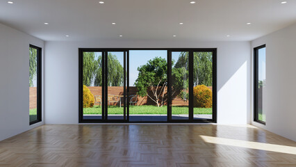 Illustration 3D rendering large luxury modern bright interiors Living room mockup computer digitally generated image