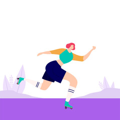 Roller skating girls dancing on the street illustration in vector. Girl power concept poster. Roller and skater park. Editable vector illustration