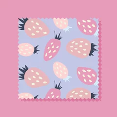 Fotobehang Strawberry vector seamless pattern. Berries in a simple hand-drawn Scandinavian style. Illustration in limited pastel colors ideal for printing on fabric, wrapping paper. © Mashaki