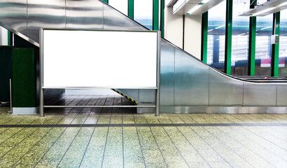 Blank billboard in subway station of city