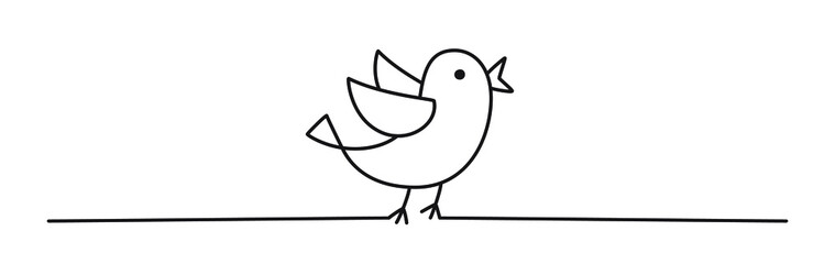 Doodle Easter chick line art banner, black scribble style hand drawn with thin line, divider shape. Isolated on white background. Vector illustration