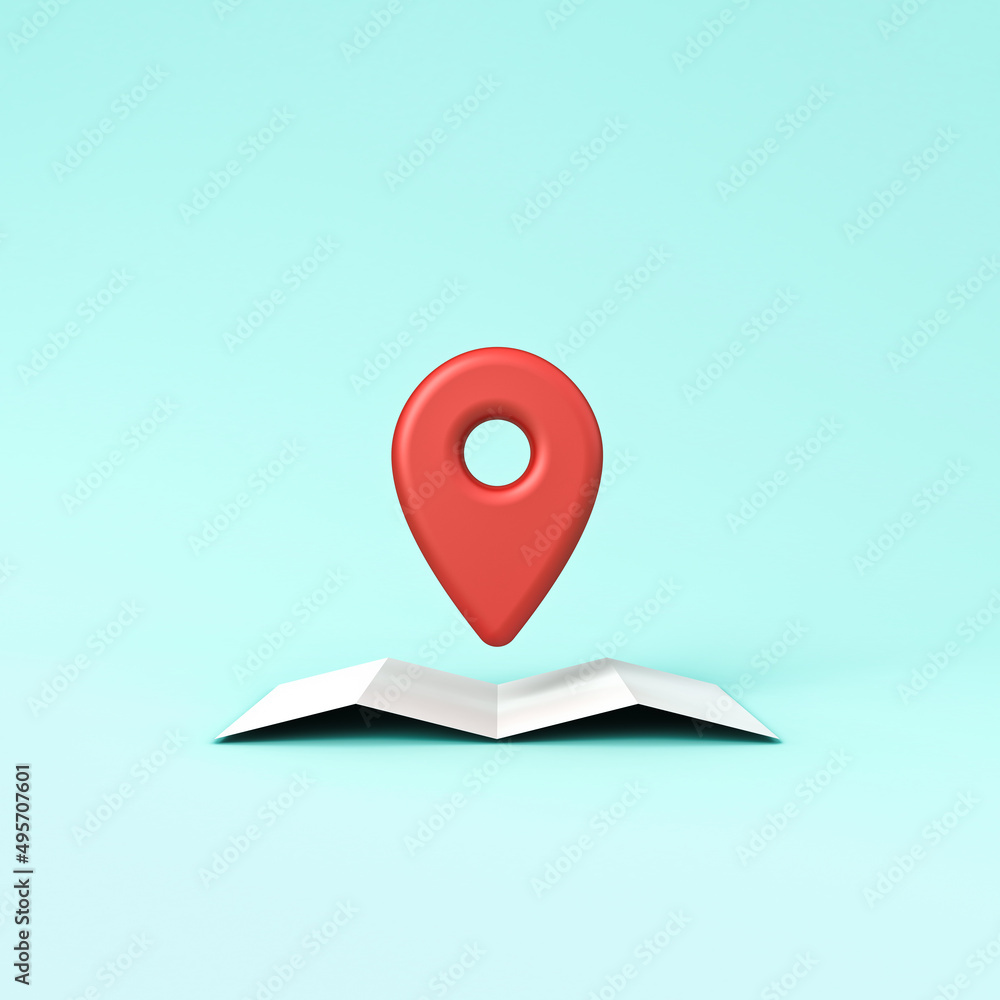 Aufkleber location map pin concept isolated on light green blue pastel color background with shadow 3d renderi