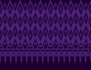 Isan Thai Style Ethnic ikat art. Seamless pattern Daimond cut Style Purple Textture and Dark Purple Background , Aztec geometric art ornament print.Design for wallpaper, cloth