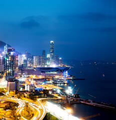 Modern buildings at night in Hong Kong