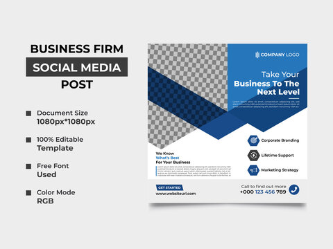 corporate or business firm social media banner template design with an image placement, professional eye-catchy colorful. Standard for web banner and social media, vector square eps 10.