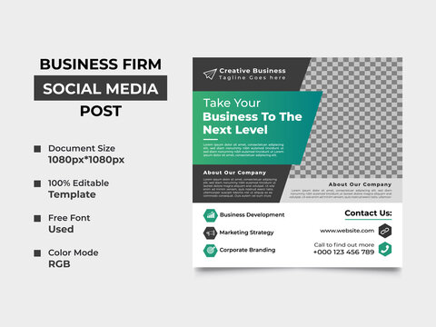business firm social media banner template design with an image placement, professional eye-catchy colorful design. Standard for web banner and social media, vector square eps 10.