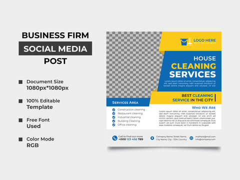 creative house cleaning service social media post template design, an image can be placed template. fully editable, eye catchy design. square web banner, vector eps 10 version. web banner standard.