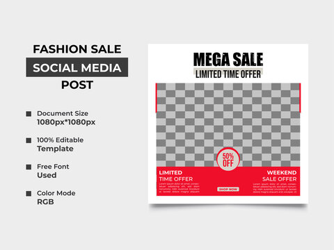 fashion sale social media banner template design with an image placement, two basic color used in the design. Eye catchy, fully editable, well organized square template. vector eps 10 version