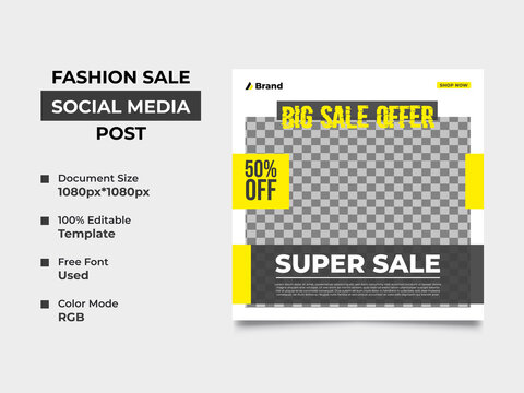 fashion sale or garments social media banner template design with an image placement, two basic color used in the design. Eye catchy, fully editable, organized square template. vector eps 10 version