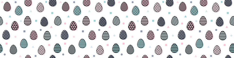 Easter banner with decorative eggs. Seamless pattern. Vector