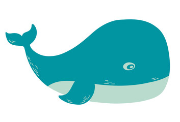 Whale, Sea Animal. Vector isolated Illustration in green colors for print.