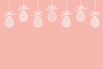 Easter background with decorative hanging eggs. Vector