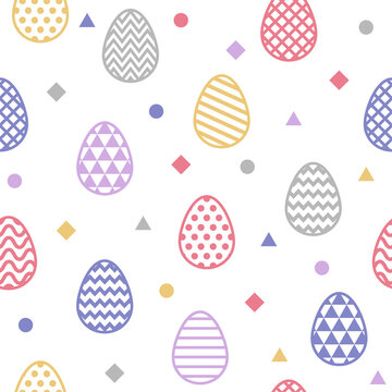 Easter seamless pattern with bunnies and decorative eggs. Vector