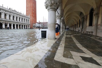 Piazza San Marco in Venice at high tide due to climate change