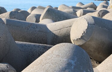 large concrete breakwaters to protect from storm surges