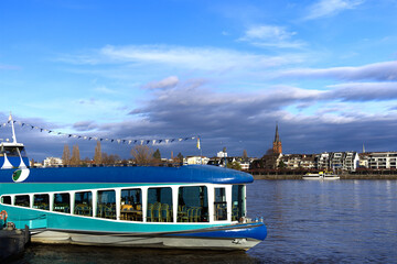 Ship at the coast of Rhein, Bonn in Germany under a clear sky