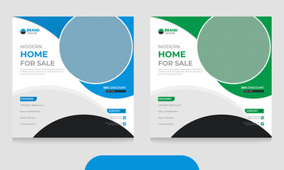 Creative home for Sale social media Post and Real estate square web banner template, Elegant of Real Estate or modern Home Social media Sale Cover Design 