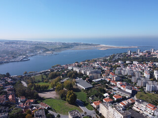 Aerial view of the Foz Arrabida Bridge River. Portugal