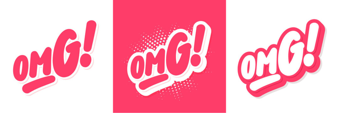 OMG. Vector handwritten lettering tags set.