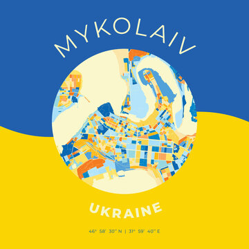 Mykolaiv, Ukraine, patriotic map print template