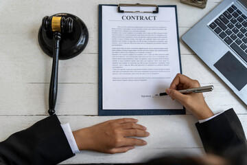 Lawyers give advice about judgment, agreements, Consultation of Businesswoman and Male lawyer or...