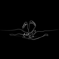 Mother Holding a Baby Print, Printable Nursery Line Art, Mother and Baby Wall Line Art, Minimal Line Art, Mother and Child Line Drawing, Holding Baby Feet Line Art, Black Background	