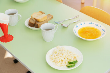 Lunch menu in a kindergarten in Russia
