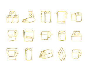 Paper towels flat icon set. Pictogram for web. Isolated on white background. Line stroke. Vector eps10