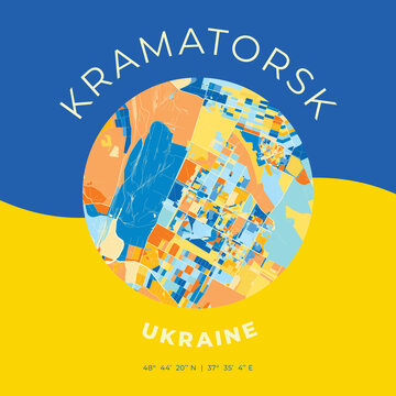 Kramatorsk, Ukraine, patriotic map print template