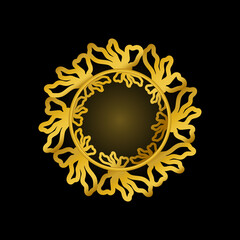 Decorative gold round border with floral element. Trendy vintage golden frame with modern ornament. Ethnic tribal rounded pattern in form of mandala. Copy space. Vector illustration