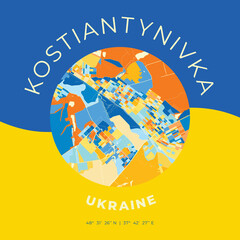 Kostiantynivka, Ukraine, patriotic map print template