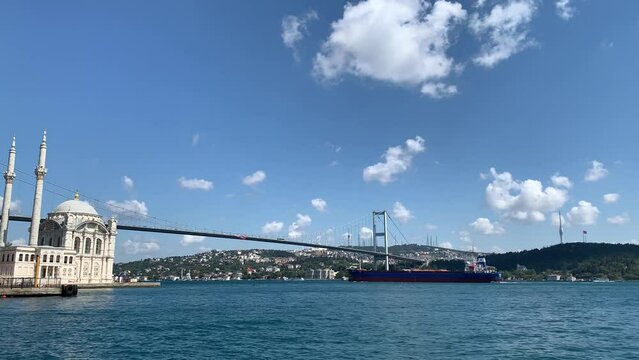 View of the historical Ortaköy Mosque and Bosphorus Bridge