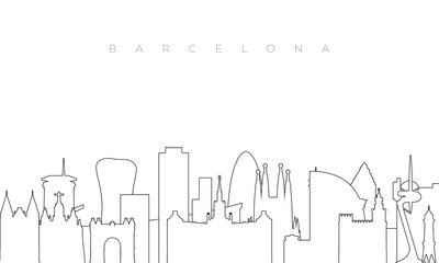 Outline Barcelona skyline. Trendy template with Barcelona city buildings and landmarks in line style. Stock vector design.
