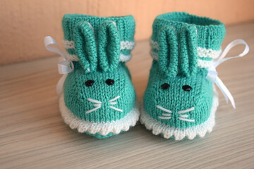 knitted baby booties.Crochet handmade