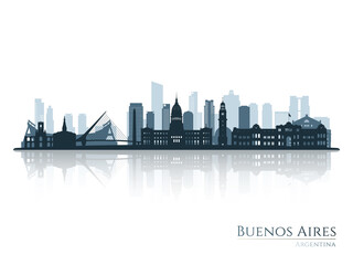 Buenos Aires skyline silhouette with reflection. Landscape Buenos Aires, Argentina. Vector illustration. - obrazy, fototapety, plakaty