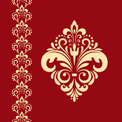 Damask graphic ornament. Floral design element. Gold and red vector pattern