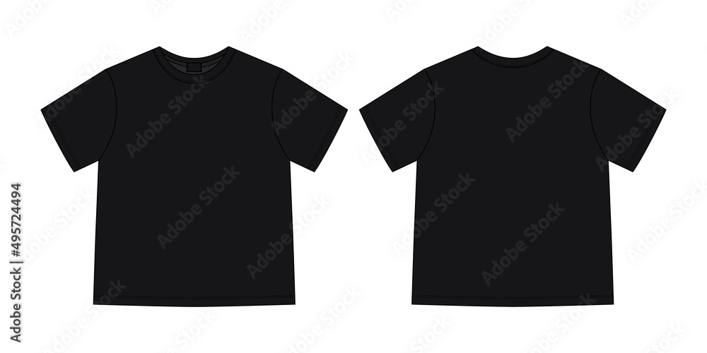 Wall mural apparel technical sketch unisex oversize t shirt. t-shirt design template. black color. - Wall murals