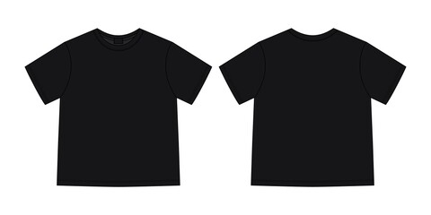 Apparel technical sketch unisex oversize t shirt. T-shirt design template. Black color. - obrazy, fototapety, plakaty